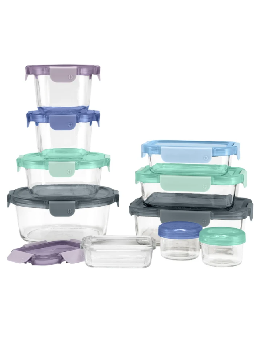 Ello Colour Lock Mixed Glass Food Storage Set, 20-piece