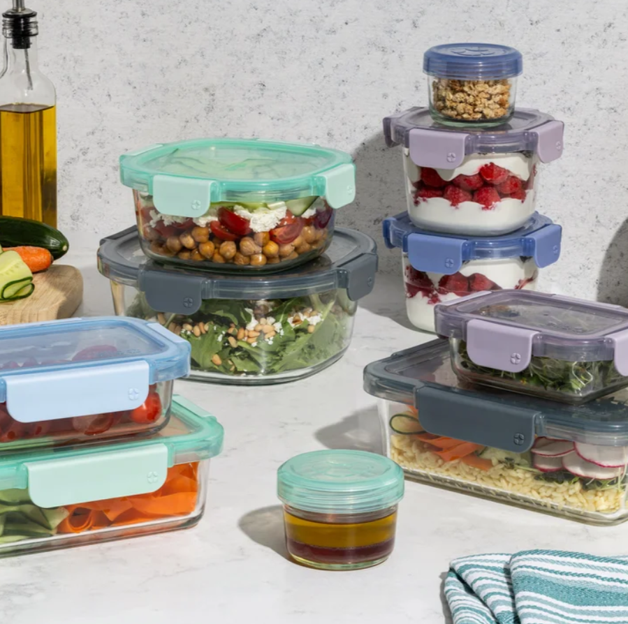 Ello Colour Lock Mixed Glass Food Storage Set, 20-piece