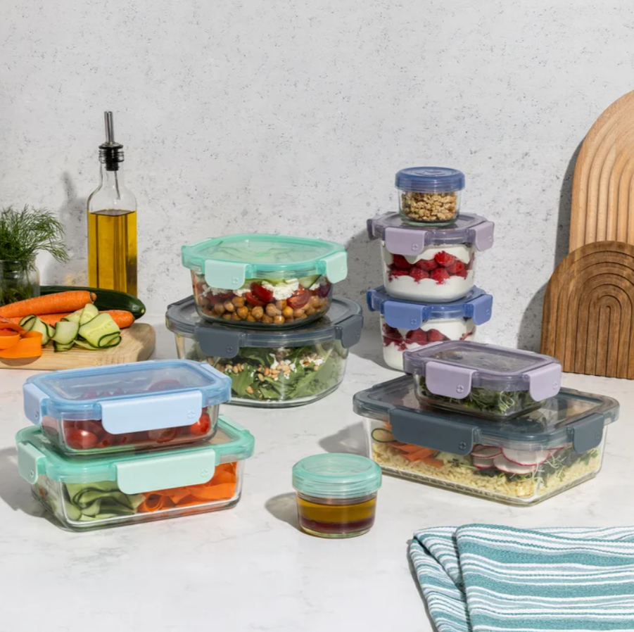 Ello Colour Lock Mixed Glass Food Storage Set, 20-piece