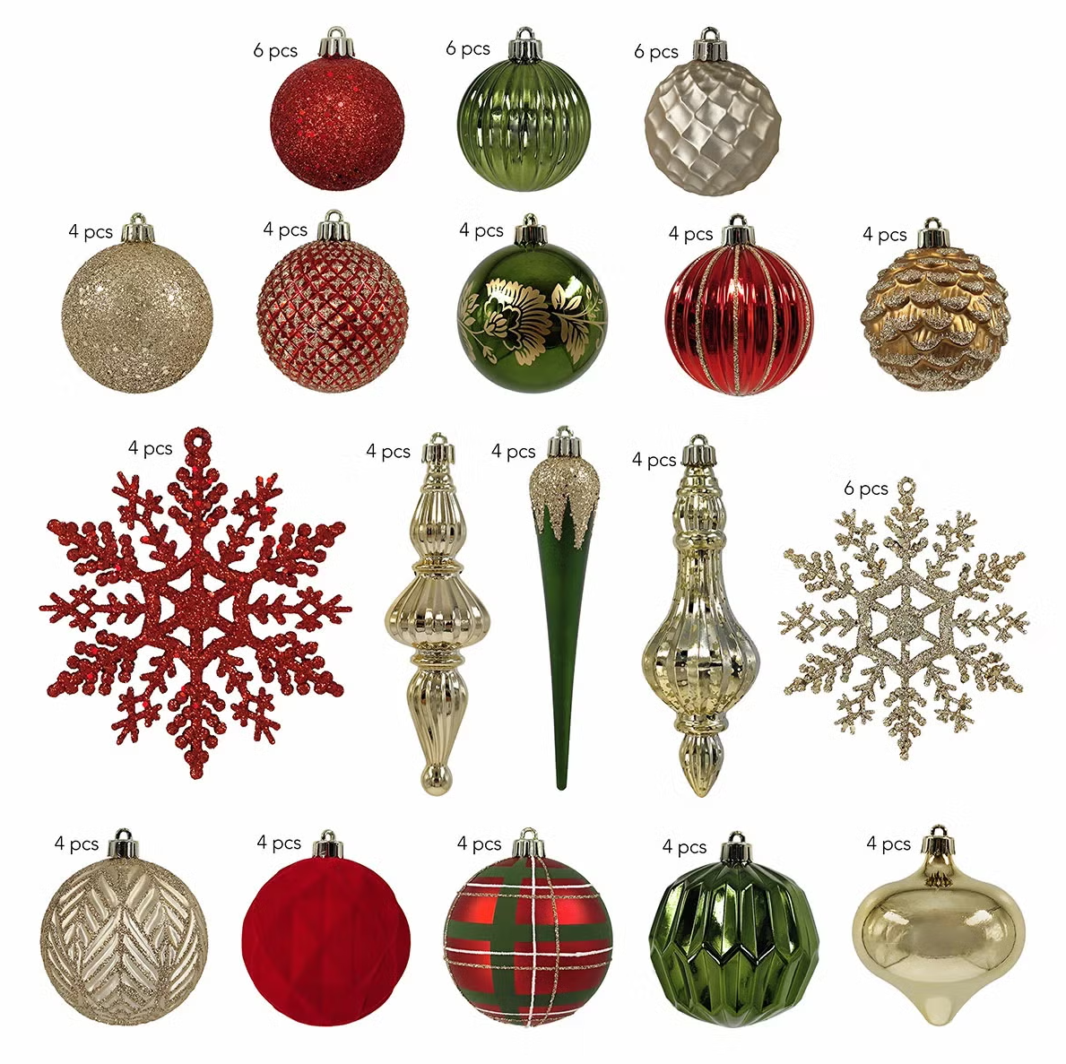CGH Shatter Resistant Christmas Tree Ornament Set 80 Pieces Red Green