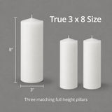 Yummi 3" x 8" Round Pillar Candles - 3 per Pack