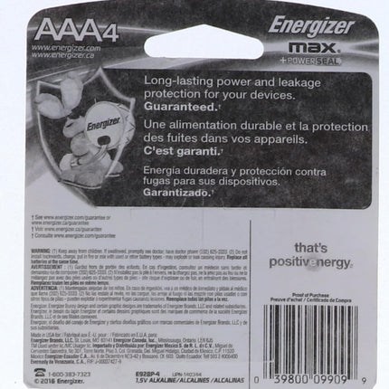 ENERGIZER AAA Batteries, 4- One Color One Size