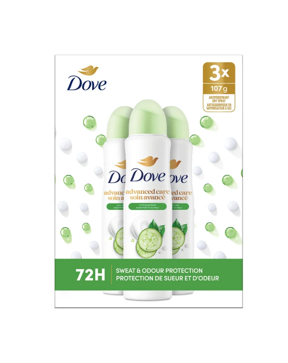 Dove Advanced Care Cool Essentials Dry Spray Antiperspirant 3 x 107g