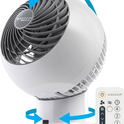 IRIS USA WOOZOO Desk Fan with Remote, Oscillating Table Air Circulator,  White