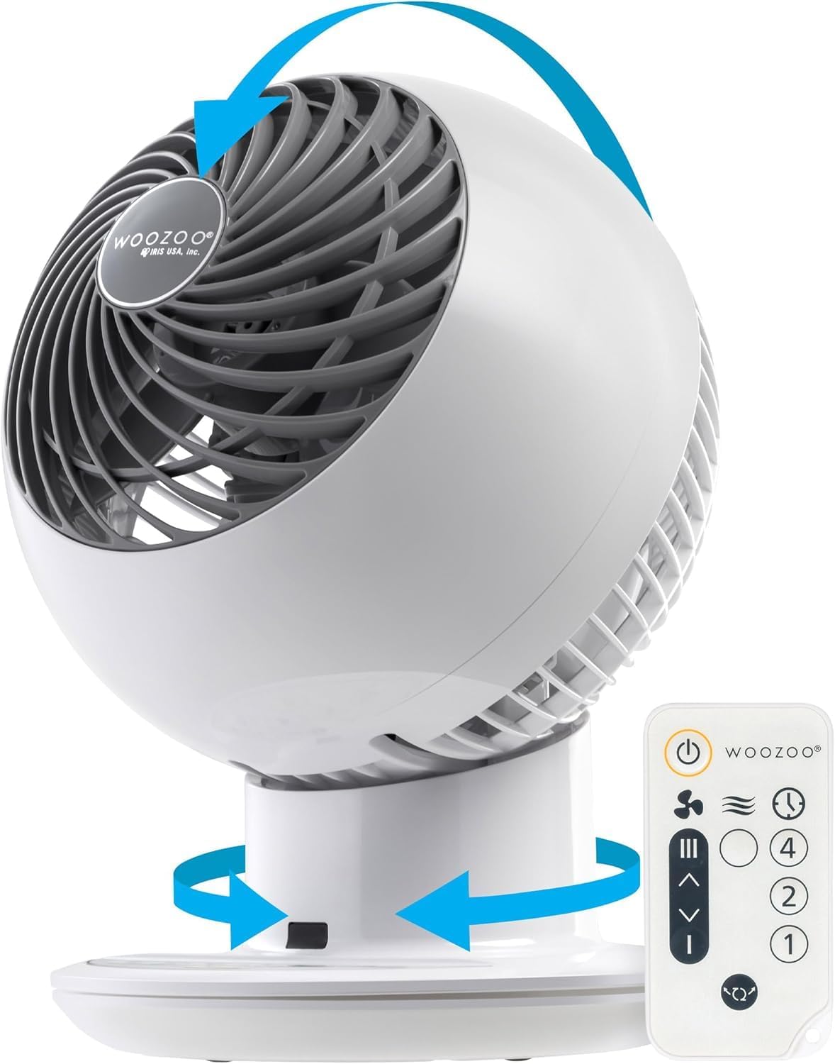 IRIS USA WOOZOO Desk Fan with Remote, Oscillating Table Air Circulator,  White