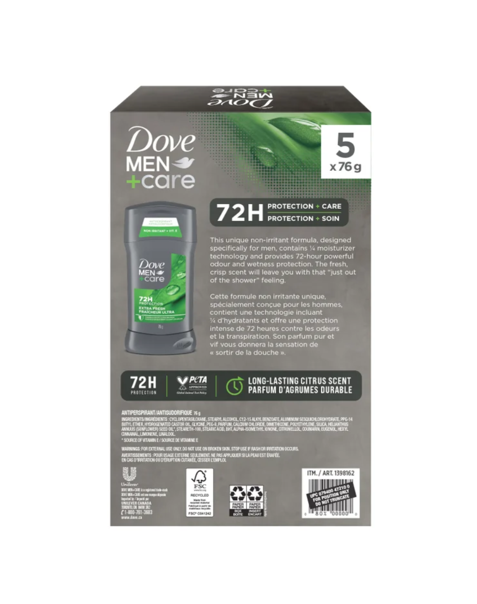 Dove Antiperspirant Deodorant for Men, 5 x 76 g