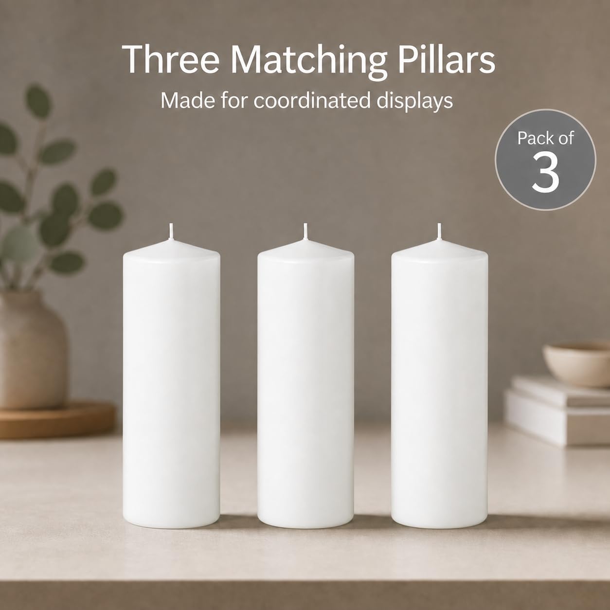 Yummi 3" x 8" Round Pillar Candles - 3 per Pack