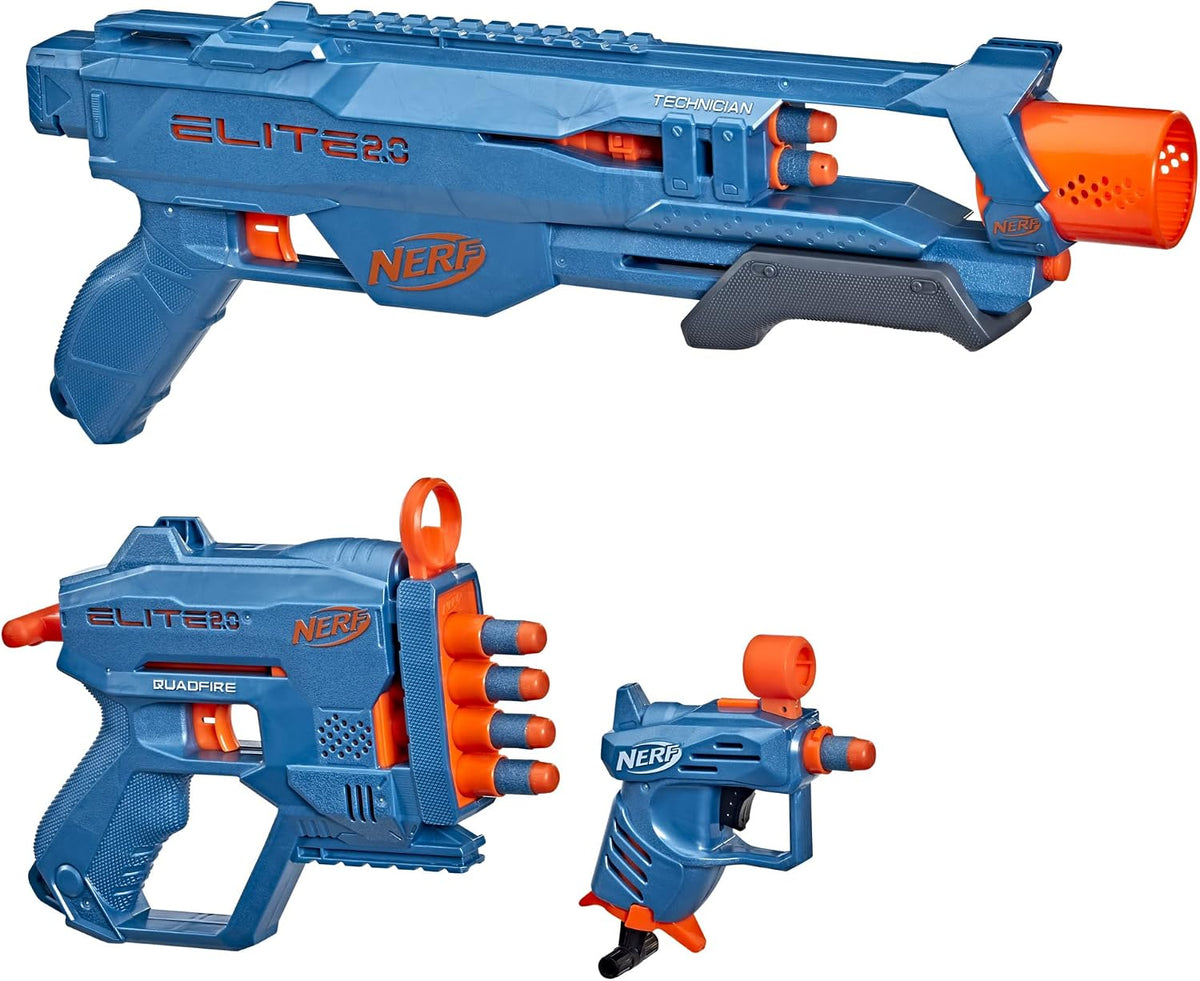 Nerf Elite 2.0 LoaoutPack 3Pack Technician DS-2, QuadFire QS-4 and Ace SD-1 + 14 Arrows F4178