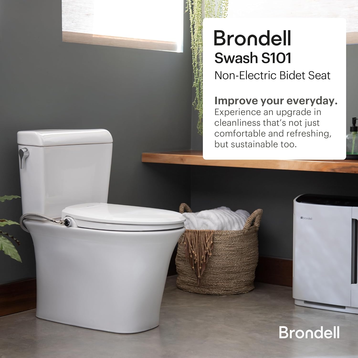 Brondell Bidet Toilet Seat Non-Electric Swash Seat, Fits Round Toilets, White – Dual Nozzle System