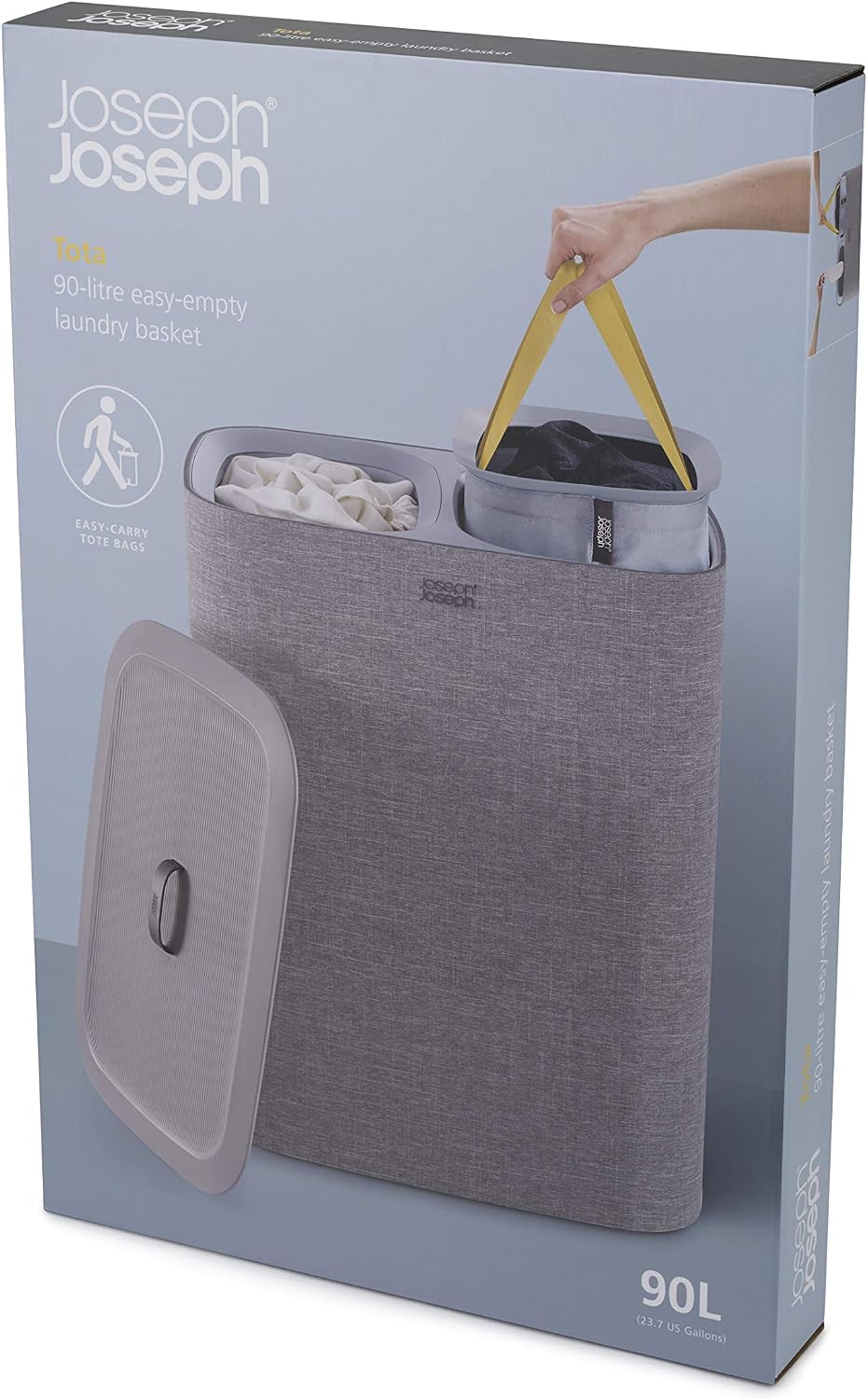 Joseph Joseph Tota 90-litre Laundry Hamper Separation Basket with Lid - Grey