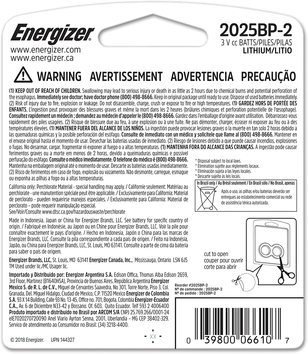 Energizer Holdings EVE2025BP2 Lithium Button Cell Size General Purpose Battery
