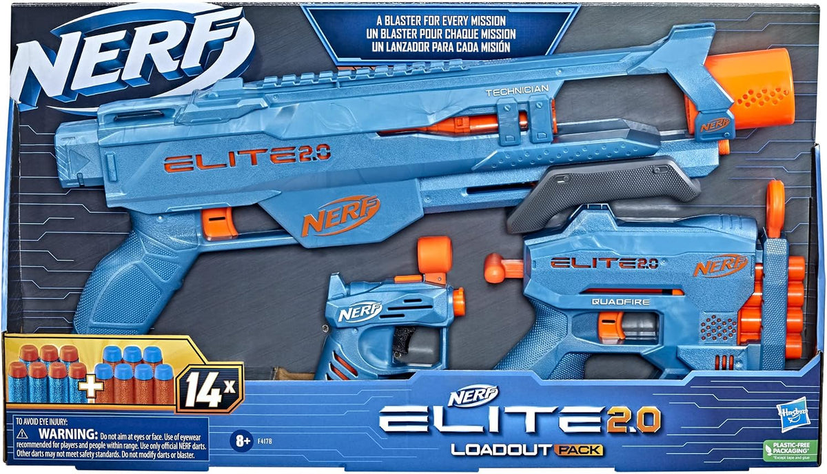 Nerf Elite 2.0 LoaoutPack 3Pack Technician DS-2, QuadFire QS-4 and Ace SD-1 + 14 Arrows F4178