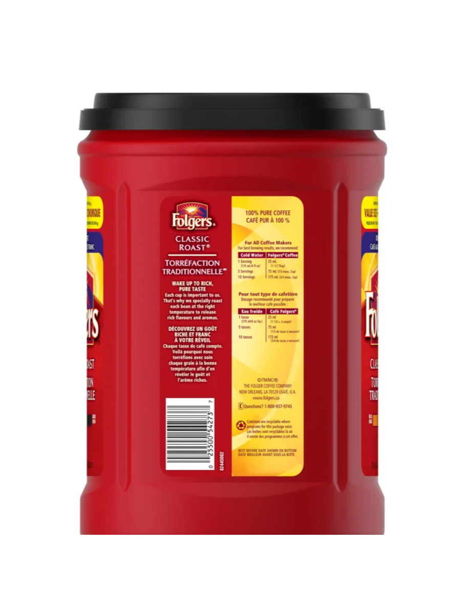 Folgers Classic Roast Ground Coffee, 1.21kg