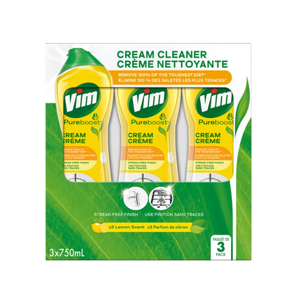 Vim , Cream Cleaner Lemon Scent, 3 × 750 mL , Yellow