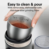 Hamilton Beach 80396C Electric Coffee Grinder for Beans Custom Grind™ Coffee Grinder, Removable Stainless Steel Chamber, Gray