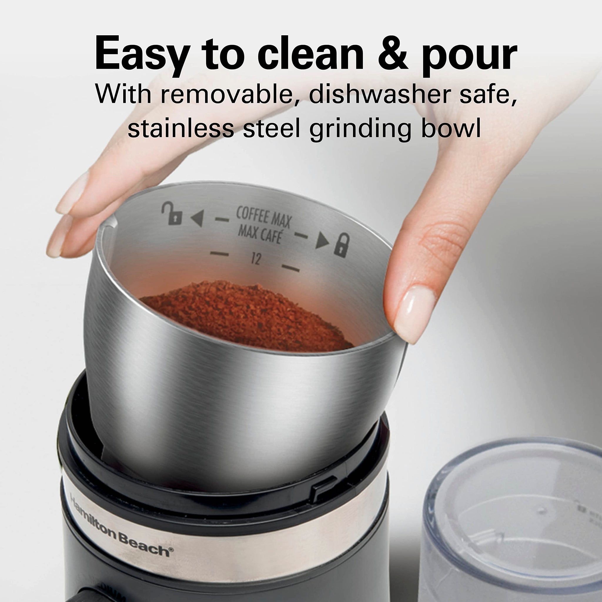Hamilton Beach 80396C Electric Coffee Grinder for Beans Custom Grind™ Coffee Grinder, Removable Stainless Steel Chamber, Gray