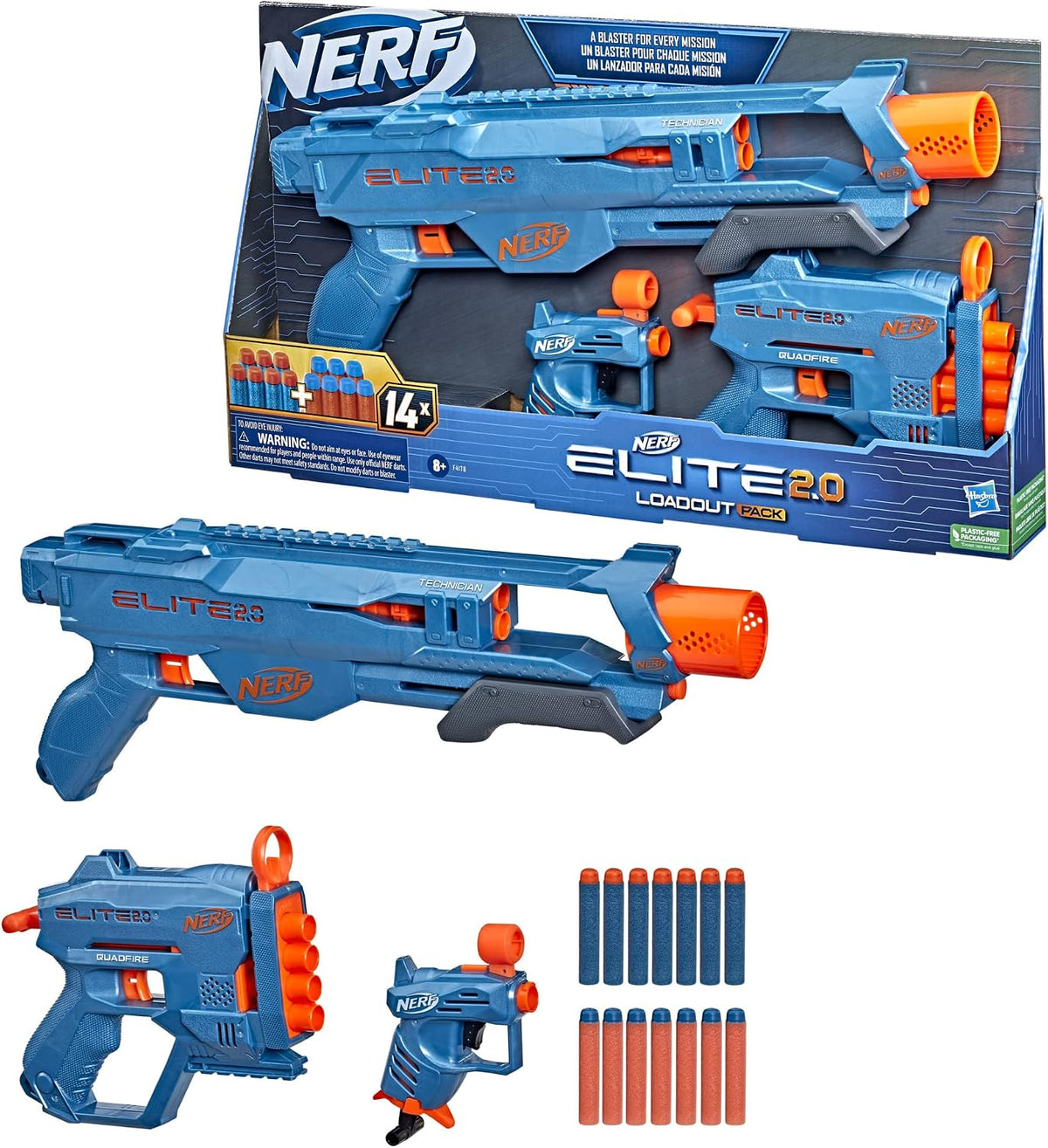 Nerf Elite 2.0 LoaoutPack 3Pack Technician DS-2, QuadFire QS-4 and Ace SD-1 + 14 Arrows F4178