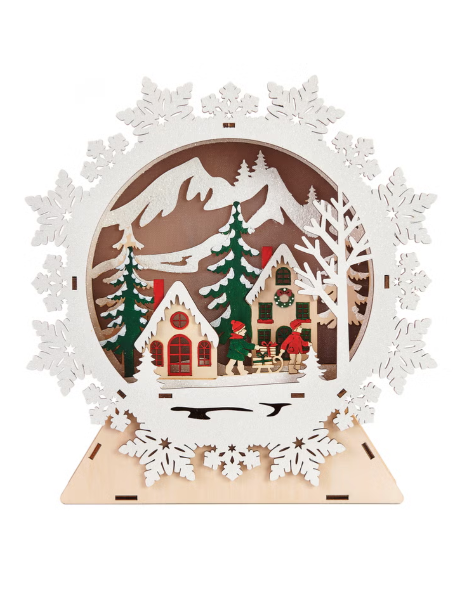 Wooden Holiday Icons with LED lights - Set of 2, Snowflake and Christmas Tree