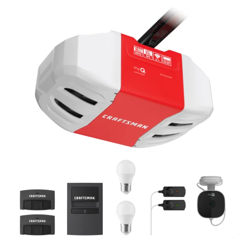 Craftsman, 1-1/4HP Smart Garage Door Opener, Battery Backup and Camera, White
