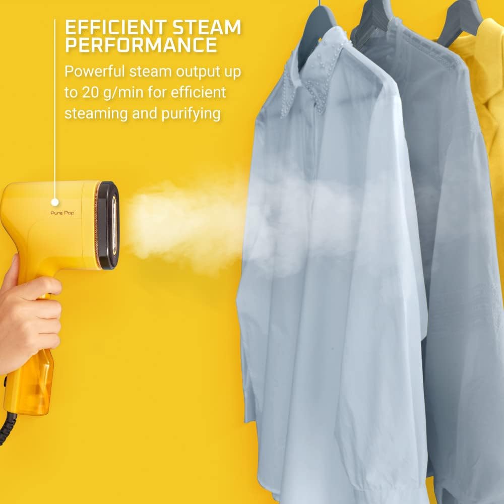 Rowenta Pure Pop, Handheld Steamer for Clothes 1.5 Pounds 15 Second Heatup, 2.3 Ounce Capacity 1150 Watts Portable, Garment Steamer, With Lint Remover, Yellow