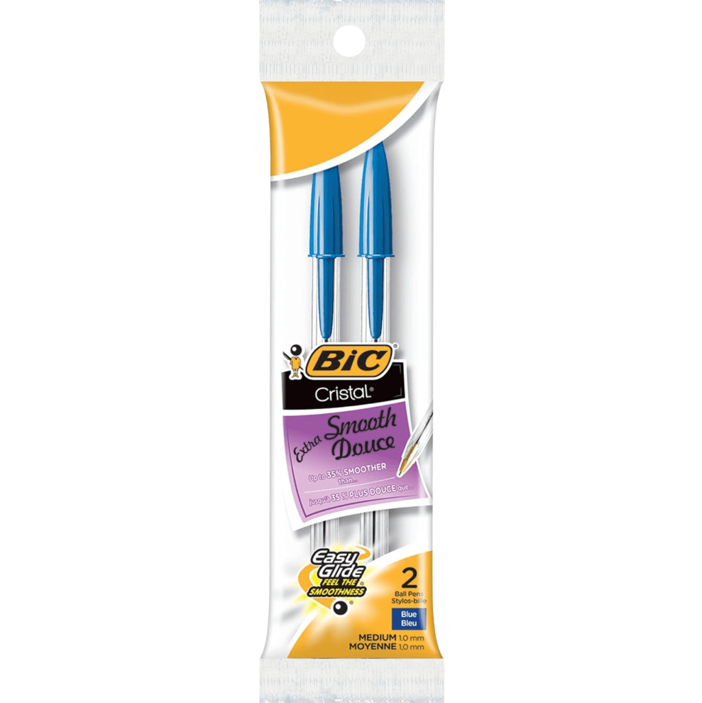 BIC CRISTAL - EXTRA SMOOTH BALL PENS BLUE 2PCS