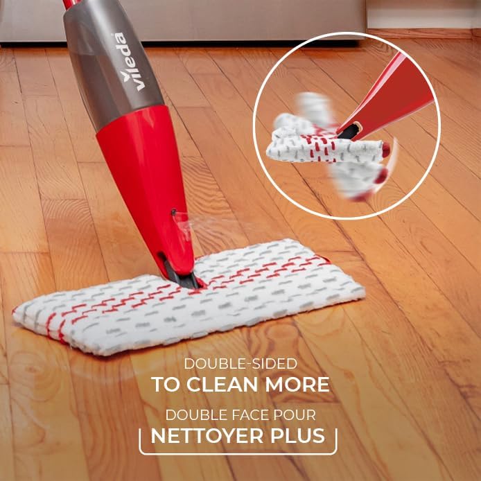 Vileda Promist Max Spray Mop - 360 Degree Swivel, Red, Cotton Head, Multiple Surfaces