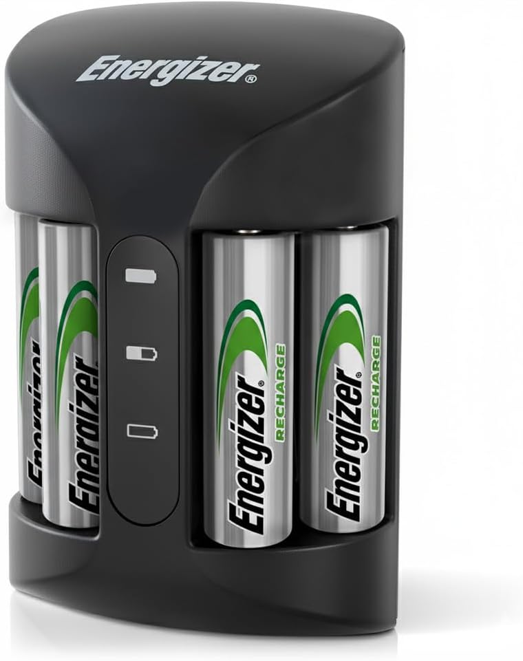 Energizer AA and AAA Battery Charger with 4 AA NiMH Rechargeable Batteries, Recharge Pro Battery Charger for Double A Batteries and Triple A Batteries