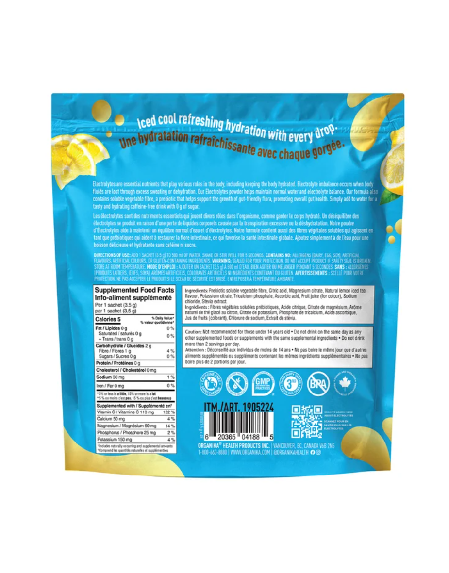 Organika Electrolytes Lemon Iced Tea Sachets, 3.5g x 45
