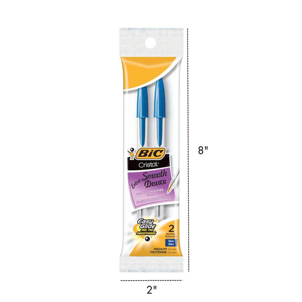 BIC CRISTAL - EXTRA SMOOTH BALL PENS BLUE 2PCS