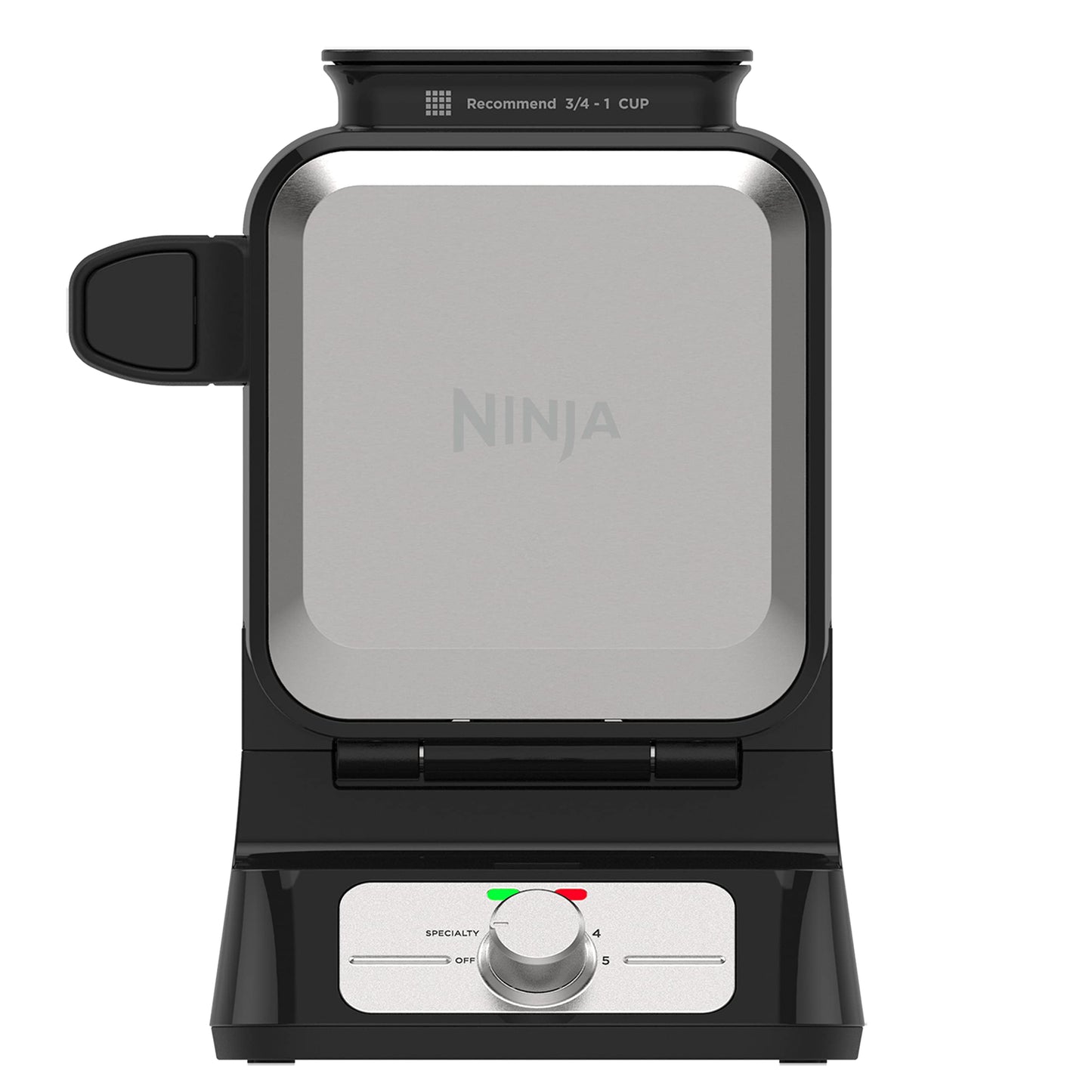 Ninja BW1001 NeverStick PRO Belgian Waffle Maker, Vertical Design, 5 Shade Settings, Black & Silver