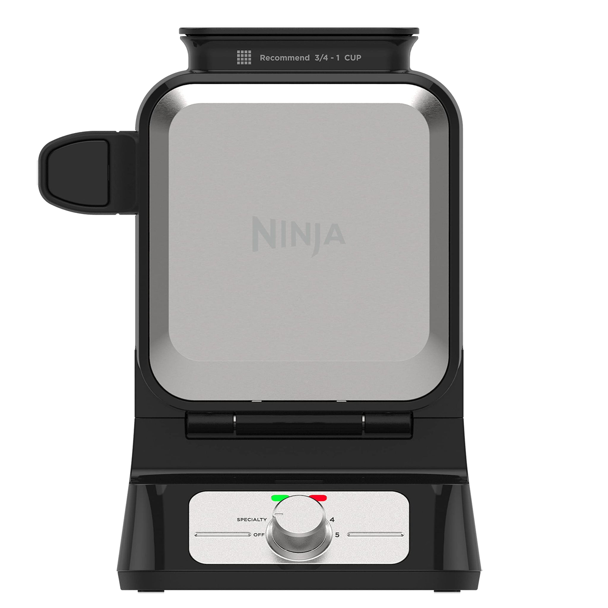 Ninja BW1001 NeverStick PRO Belgian Waffle Maker, Vertical Design, 5 Shade Settings, Black & Silver