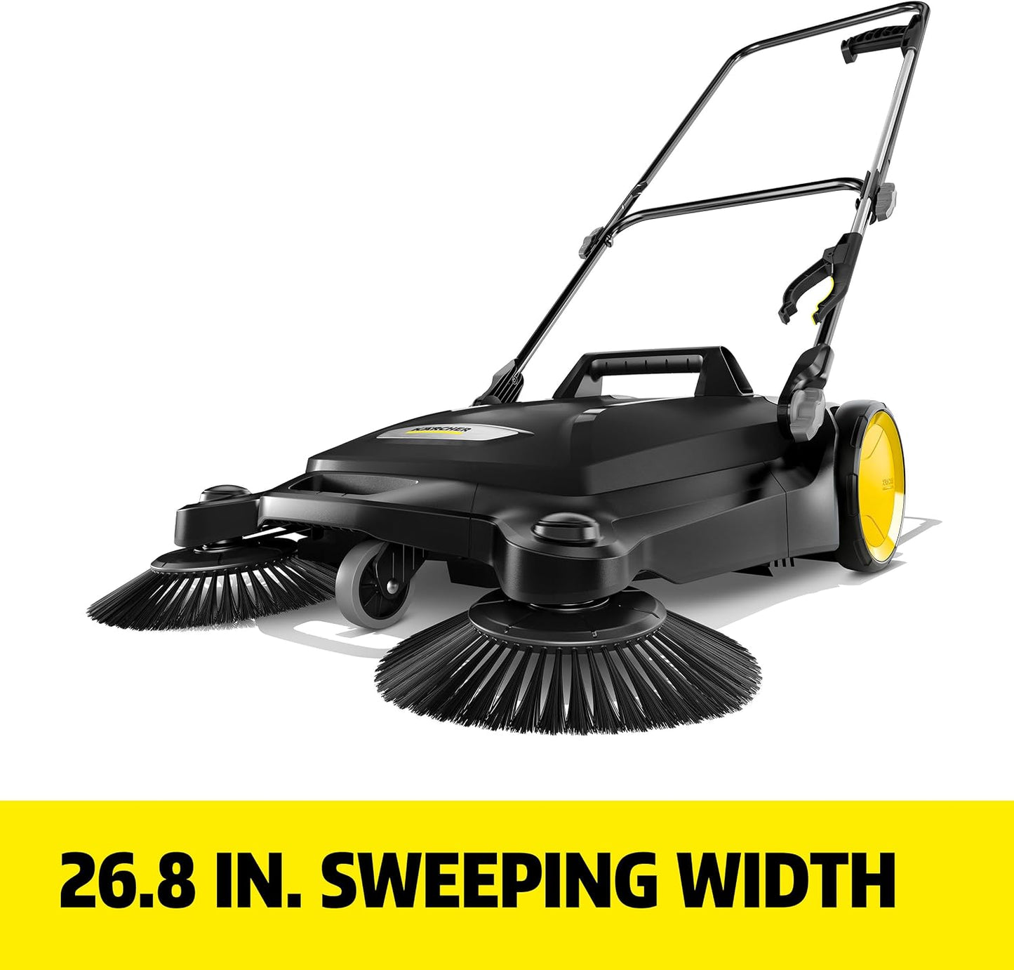 Kärcher Walk Behind Outdoor Push Sweeper S 4 Twin Go!Further for Workshops, Sidewalks, Driveways or Garages with Debris Grabber 5.25 Gallon Capacity, 26.8" Sweeping Width