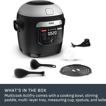 T-fal , Multicook Actifry, Multicooker & Air Fryer with Automatic Stirring Paddle, 6 L / 6.3 Qt. , Chrome
