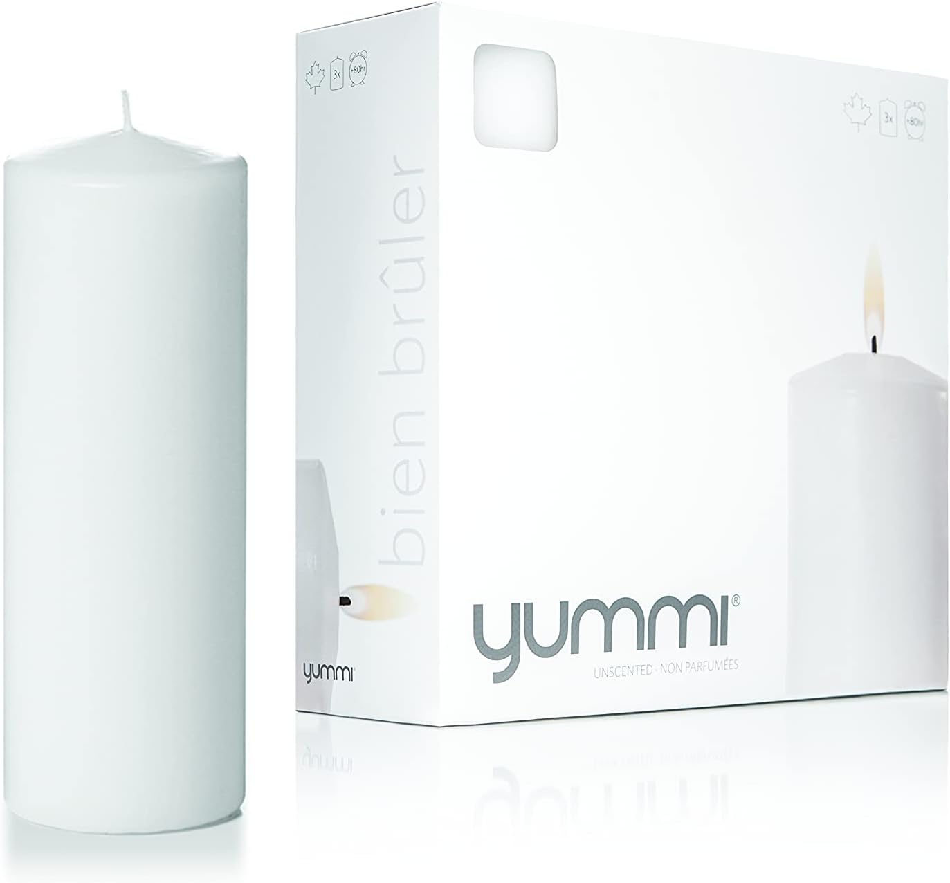 Yummi 3" x 8" Round Pillar Candles - 3 per Pack
