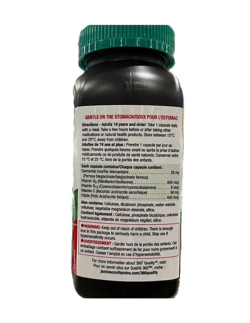 Jamieson Gentle Iron 28 mg Capsules for Iron Deficiency Support, 28 mg