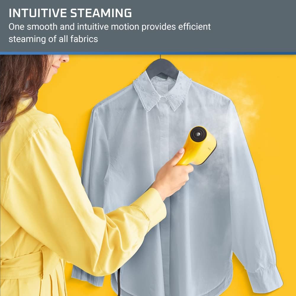 Rowenta Pure Pop, Handheld Steamer for Clothes 1.5 Pounds 15 Second Heatup, 2.3 Ounce Capacity 1150 Watts Portable, Garment Steamer, With Lint Remover, Yellow