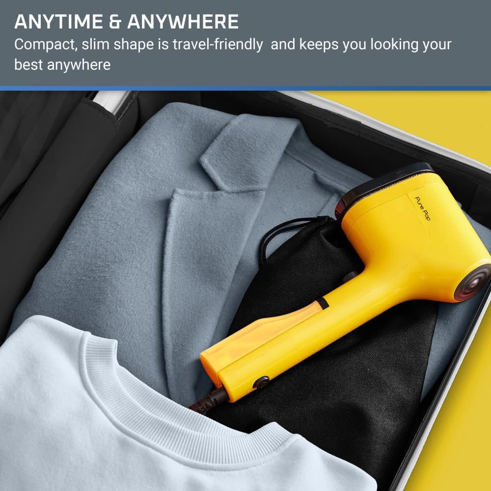 Rowenta Pure Pop, Handheld Steamer for Clothes 1.5 Pounds 15 Second Heatup, 2.3 Ounce Capacity 1150 Watts Portable, Garment Steamer, With Lint Remover, Yellow