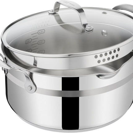 Jamie Oliver by Tefal Cook Smart 10-Piece Stainless Steel Pots and Pans Set, Robust, Fast Heating, Even Cooking, Riveted Handle, Induction Safe, Oven and Dishwasher Safe, Induction Cookware Set