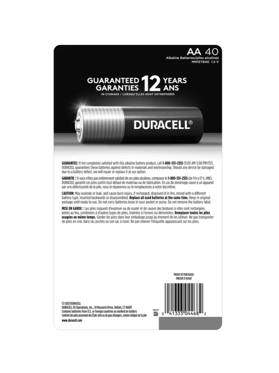 Duracell CopperTop AA Batteries with Power Boost Ingredients, 40 count