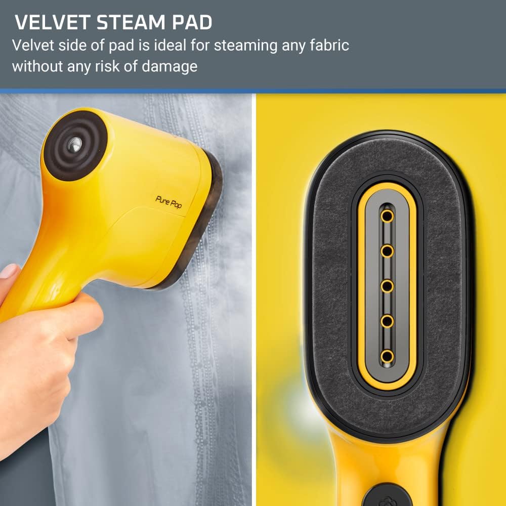 Rowenta Pure Pop, Handheld Steamer for Clothes 1.5 Pounds 15 Second Heatup, 2.3 Ounce Capacity 1150 Watts Portable, Garment Steamer, With Lint Remover, Yellow