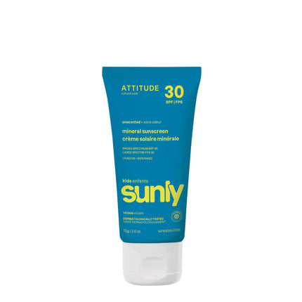ATTITUDE Mineral Sunscreen for Baby and Kids, EWG Verified, Broad Spectrum UVA/UVB, Dermatologically Tested, Plant and Mineral-Based Formula, Vegan, SPF 30, Unscented, 5.2 Oz