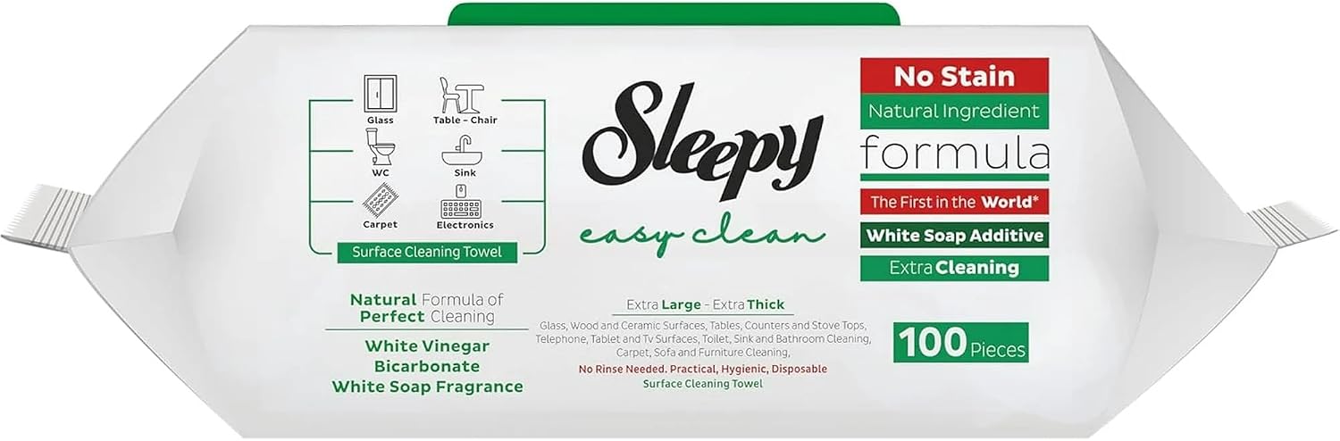 Sleepy Pack of 2, 3 and 6, Easy Clean All Purpose Cleaning Wipes, White Vinegar and Baking Soda Formula, Chemical-Free, 100 Count