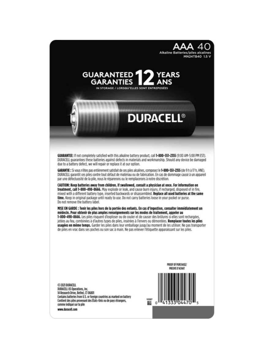 Duracell CopperTop AAA Batteries with PowerBoost Ingredients, 40 count