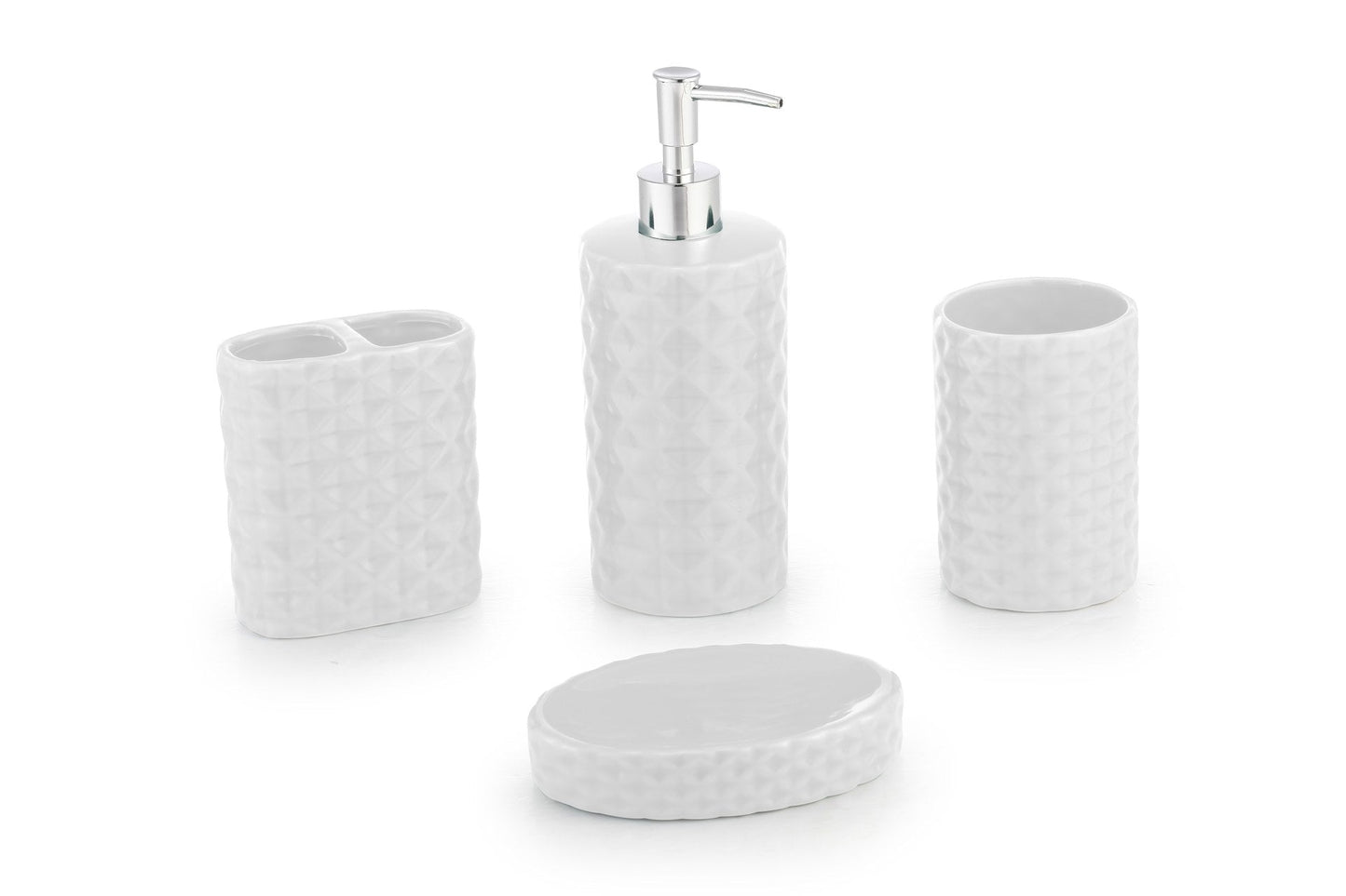 ITY 4 Piece Ceramic Diamond Pattern Bathroom Set - 70081SET