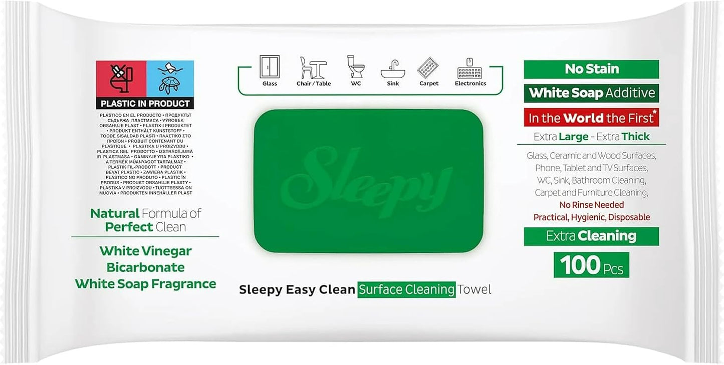 Sleepy Pack of 2, 3 and 6, Easy Clean All Purpose Cleaning Wipes, White Vinegar and Baking Soda Formula, Chemical-Free, 100 Count
