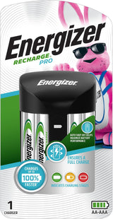 Energizer AA and AAA Battery Charger with 4 AA NiMH Rechargeable Batteries, Recharge Pro Battery Charger for Double A Batteries and Triple A Batteries