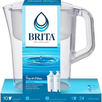 Brita Large 10 Cup Water Filter Pitcher with Smart Light Filter Reminder and 2 Standard Filtes, White