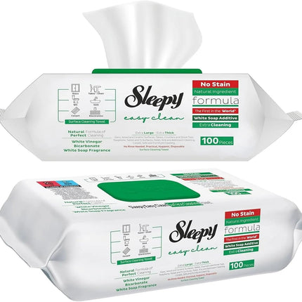 Sleepy Pack of 2, 3 and 6, Easy Clean All Purpose Cleaning Wipes, White Vinegar and Baking Soda Formula, Chemical-Free, 100 Count