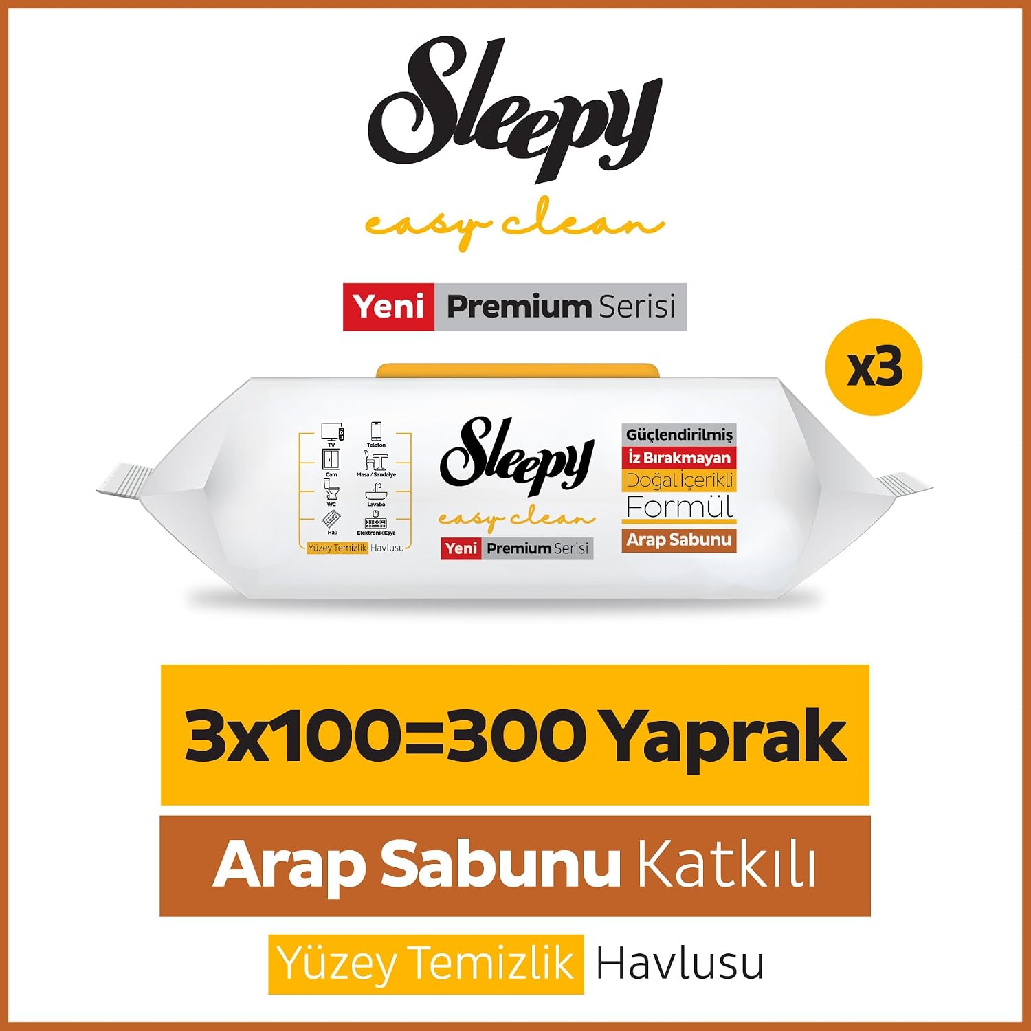 Sleepy Easy Clean Arabic Soap Additive Surface Cleaning Towel 3x100 (300 Sheets)