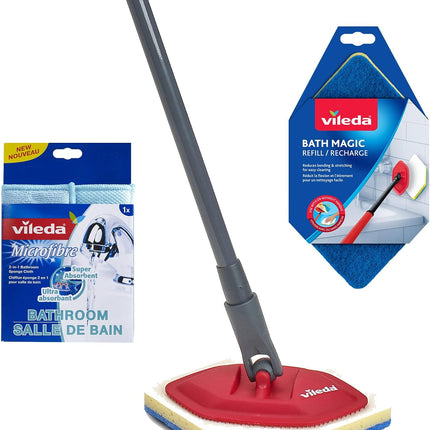Vileda Magic Bath Mop with 1 Extra Refill and 1 Microfiber Bath Cloth